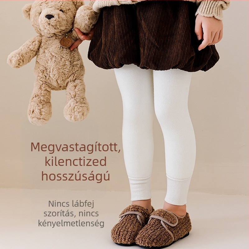 Téli bélelt gyerekharisnya csíkos, magas derekú, 9/10 hossz, lányoknak, koreai stílus