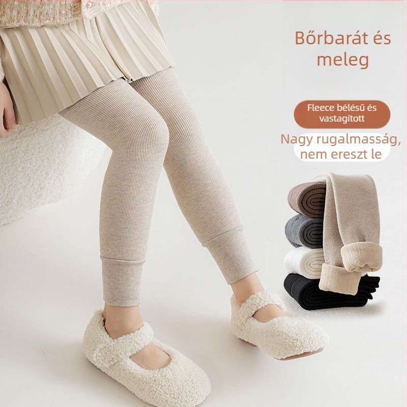 Lányoknak fleece-béléses, vastag harisnya ősz-télre meleg, 3/4 hosszú közepes–nagy gyerekeknek