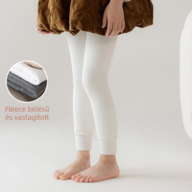 Lányoknak fleece-béléses, vastag harisnya ősz-télre meleg, 3/4 hosszú közepes–nagy gyerekeknek