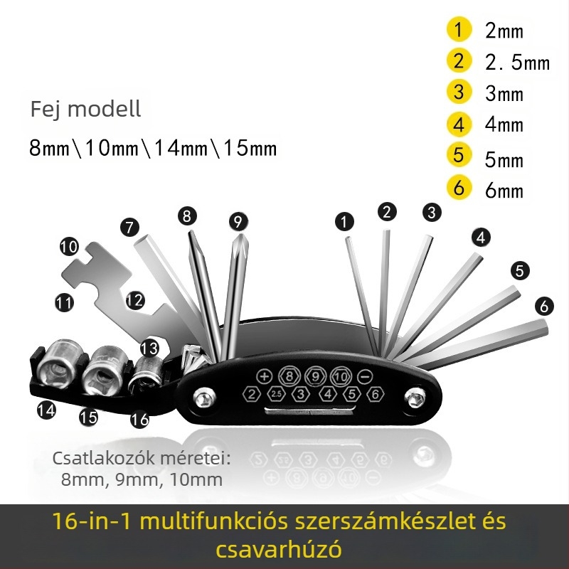 16 részes eszközkészlet króm-vanádium acélból bútorösszeszereléshez