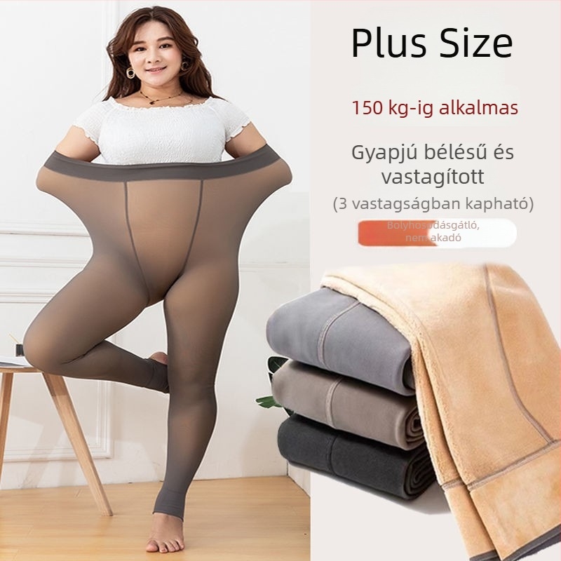 Plusz méretű fleece-bélelt, vastag leggings, teljes hosszúságú