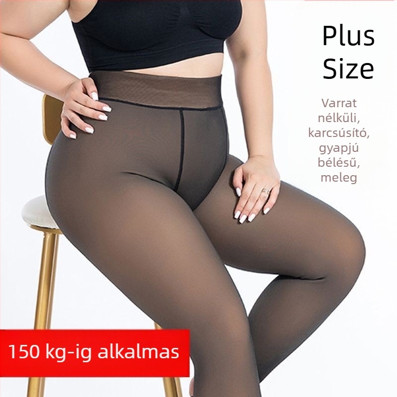 Plusz méretű fleece-bélelt, vastag leggings, teljes hosszúságú