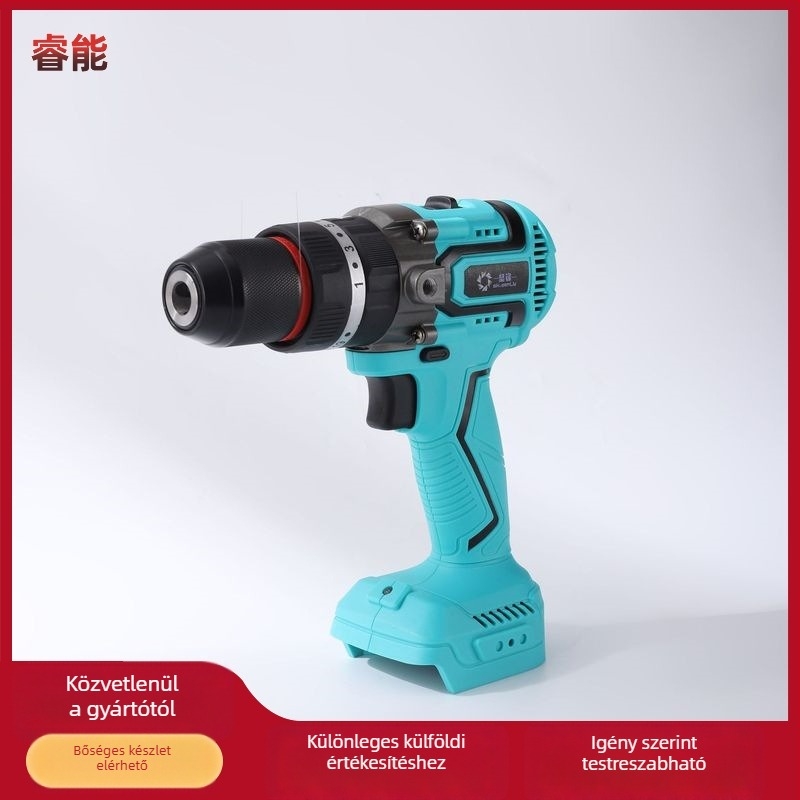 21V Akkumulátoros fúró brushless motorral, több sebesség, pisztolymarkolatú, univerzális tokmány