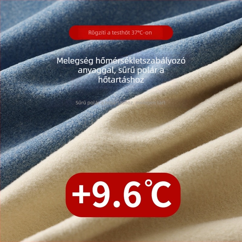 Férfi termikus alsóruha készlet, fleece-párnázott, vastag, V-nyakú alapréteg, egyszínű