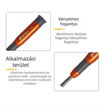 8-in-1 csavarhúzó alumíniumötvözet nyéllel, mágneses, S2 szerszámacél, órákhoz