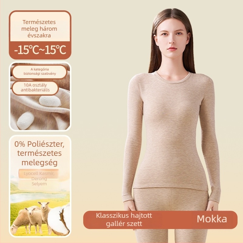 Női akril rostból készült termo alsóruha készlet – Extra vastag 301–350 g/m², kerek nyak, hosszú ujjú, nadrág