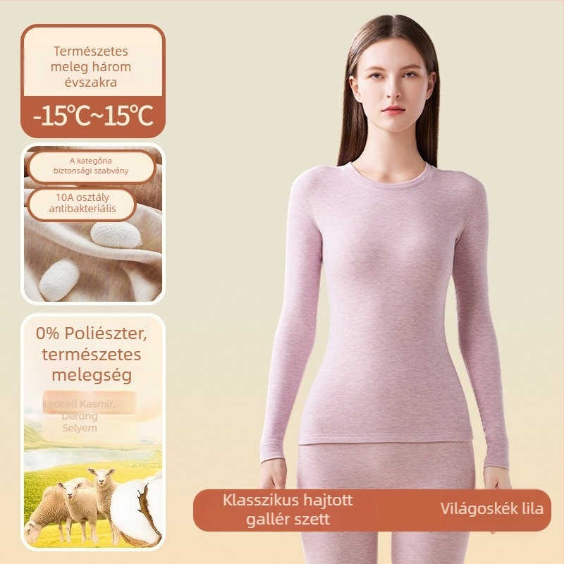 Női akril rostból készült termo alsóruha készlet – Extra vastag 301–350 g/m², kerek nyak, hosszú ujjú, nadrág