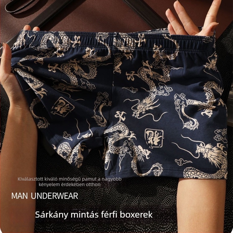 Férfi lélegző pamut kötött alsónemű, középmagas derék, növény- és virágmintás, 95-100% pamut