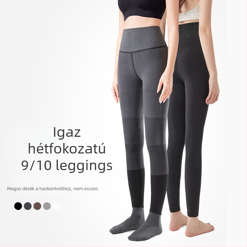 Női fleece-belelt vastag harisnya, szegmentált nyomású, középső sípcsontig érő hosszúságú, meleg és karcsúsító, szürke