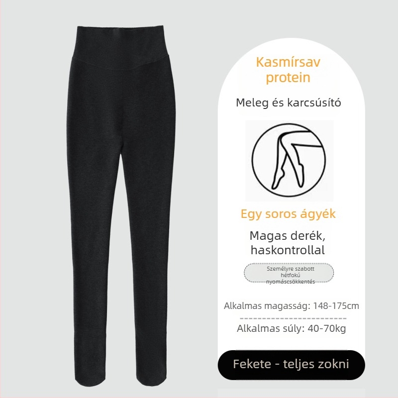 Női fleece-belelt vastag harisnya, szegmentált nyomású, középső sípcsontig érő hosszúságú, meleg és karcsúsító, szürke