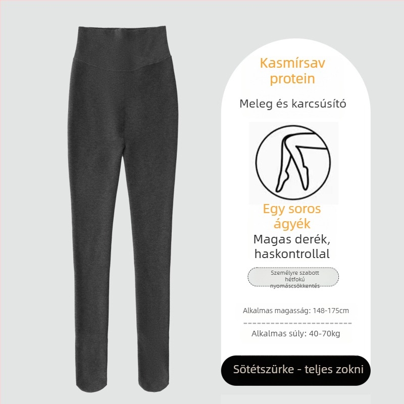 Női fleece-belelt vastag harisnya, szegmentált nyomású, középső sípcsontig érő hosszúságú, meleg és karcsúsító, szürke