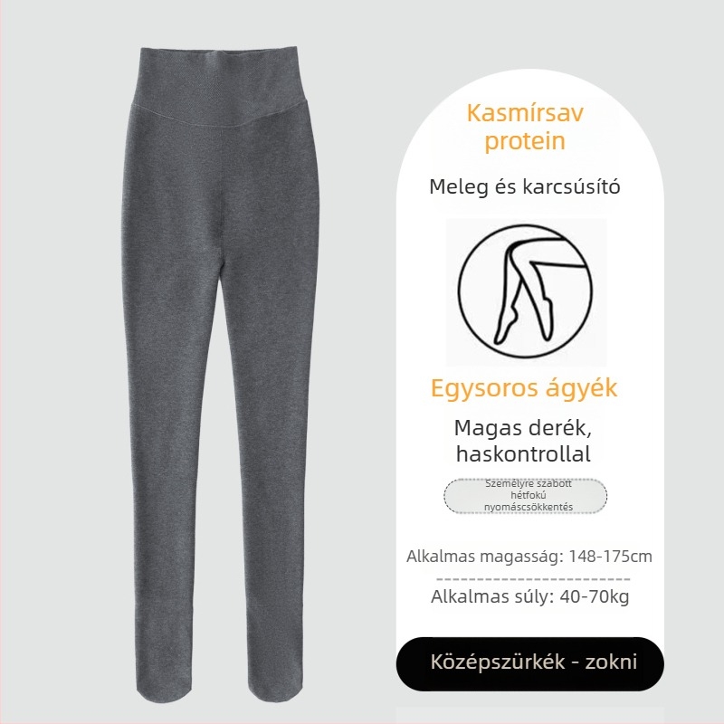 Női fleece-belelt vastag harisnya, szegmentált nyomású, középső sípcsontig érő hosszúságú, meleg és karcsúsító, szürke