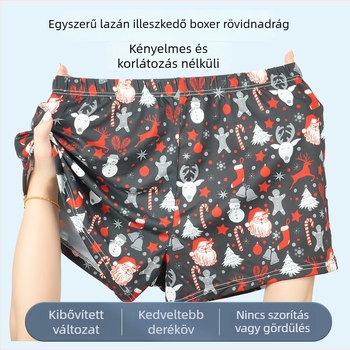Férfi boxer alsónemű, karácsonyi mintával, európai és amerikai stílusban, lazán szabott, lélegző, középmagasságú