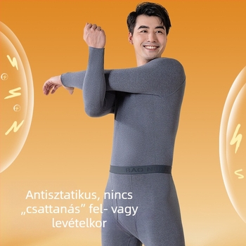 Férfi termoszett hosszú nadrágokkal és felsővel, kényelmes és meleg, térdvédővel, plusz méret