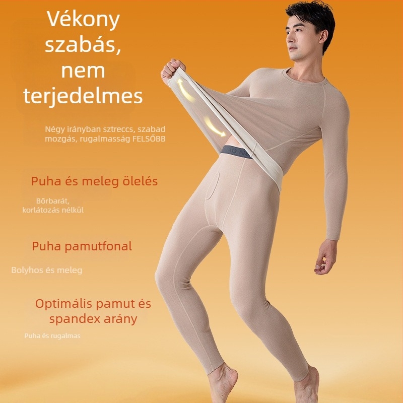 Férfi termoszett hosszú nadrágokkal és felsővel, kényelmes és meleg, térdvédővel, plusz méret