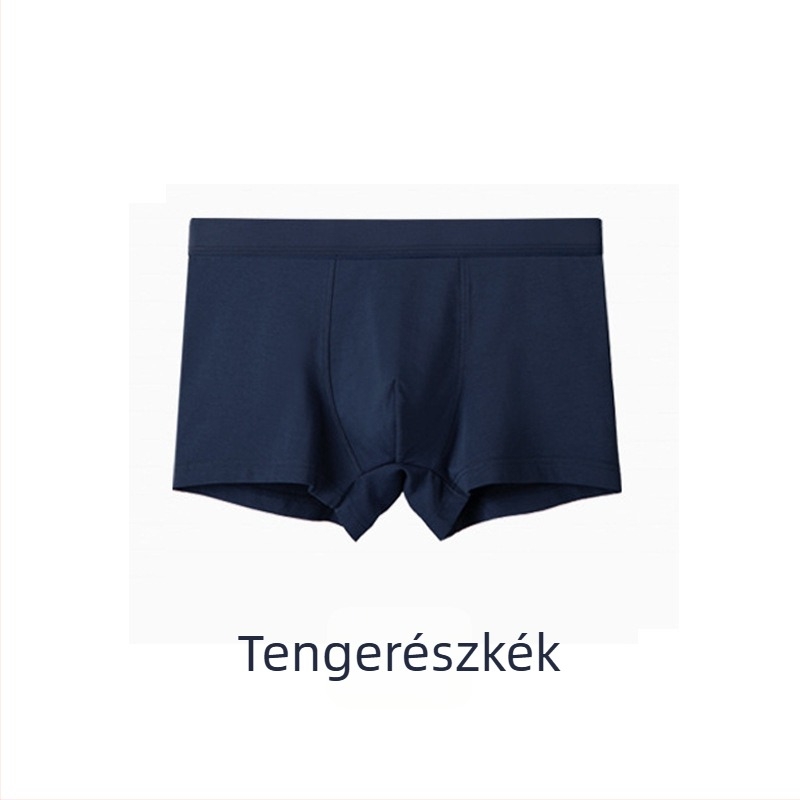 Férfi pamut boxeralsó, középső derékszélességű, egyszínű, négy évszakos, fő anyag 95–100% pamut, ágyékbélés 100% pamut