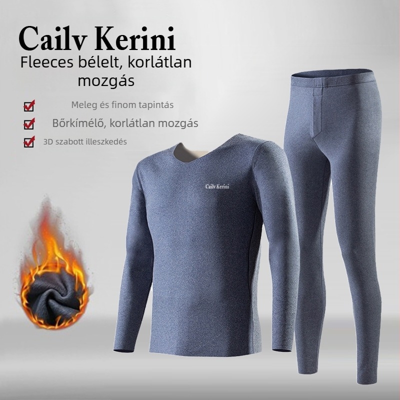 Cailv Kerini Férfi Termoszett, fleece bélés Derong anyag, 95% poliészter; felső pulóver kerek nyakkal és hosszú ujjakkal; nadrág; meleg