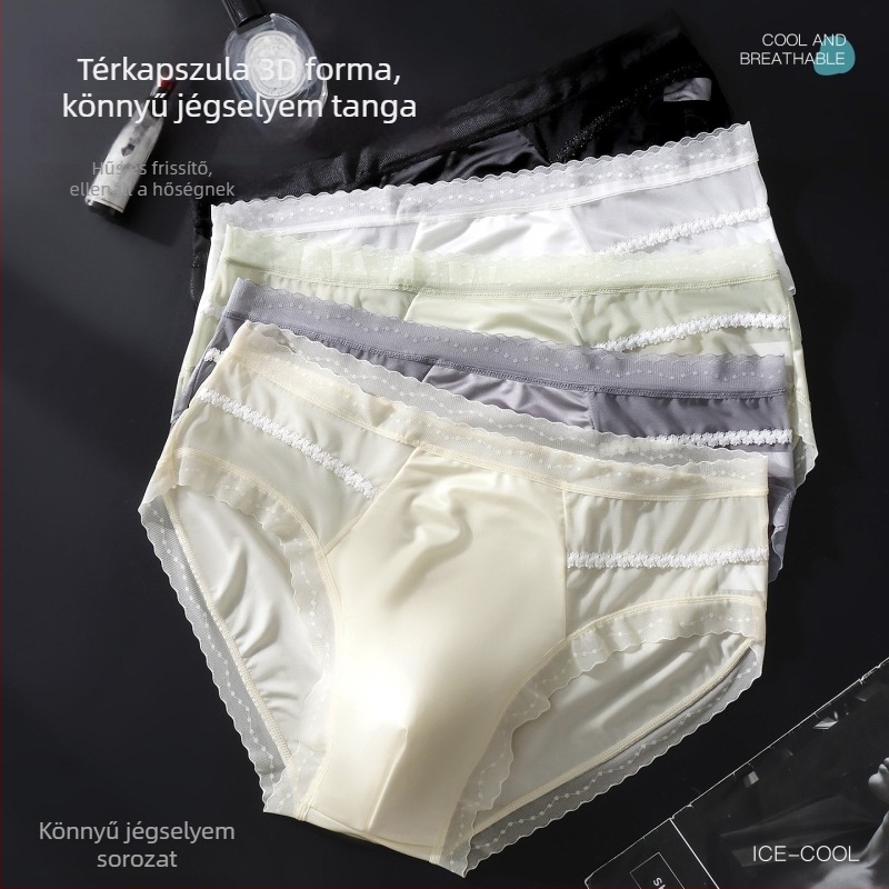 Férfi seamless Ice Silk alsónadrág, lélegző 3D kontúrral, középső derekú