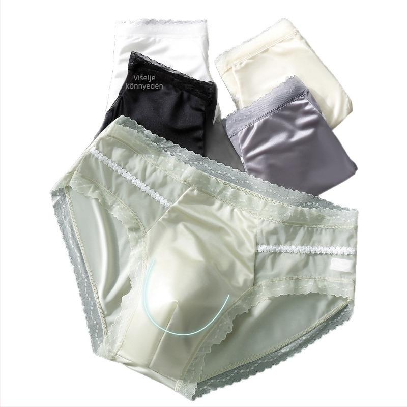 Férfi seamless Ice Silk alsónadrág, lélegző 3D kontúrral, középső derekú