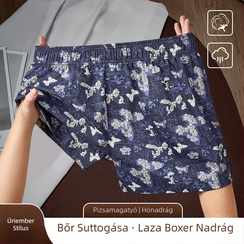 Férfi pamut boxer alsó pillangó mintával, kényelmes, bő szabású, légáteresztő