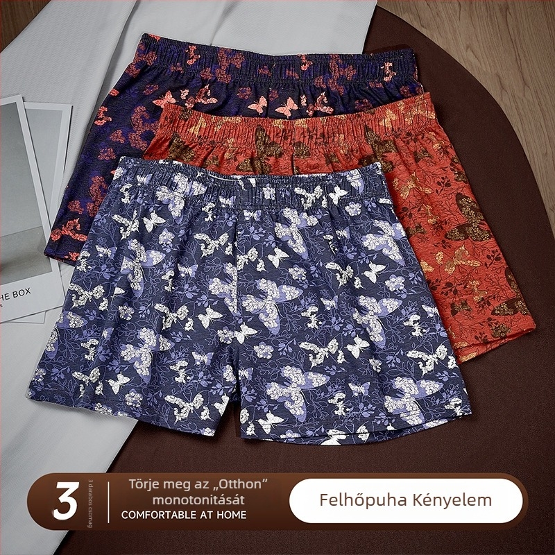 Férfi pamut boxer alsó pillangó mintával, kényelmes, bő szabású, légáteresztő