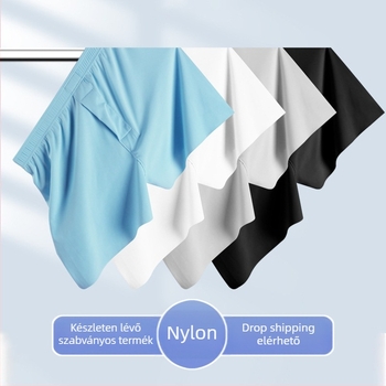 Férfi légáteresztő nylon boxeralsó, középmagas derekú fazon, kötött anyag, egyszínű, nylon-tartalom 70–80%