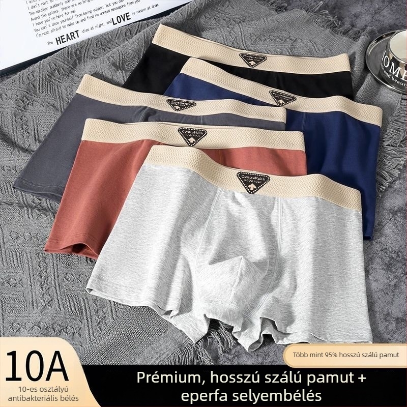 Légáteresztő férfi boxer briefs, középmagas derekú, egyszínű, sportos alsónemű