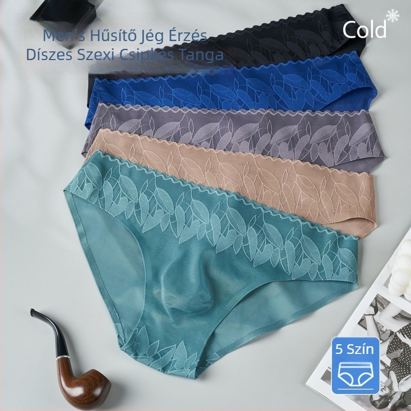 Férfi csipkés, varrás nélküli alsónemű, 3D domborodás, alacsony derék, nylon 70–80%