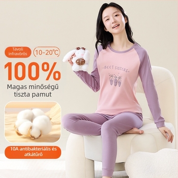 Gyerekek őszi pamut pizsama készlet — kerek nyakú, hosszú ujjú felső és nadrág, 100% pamut, vast anyag, nedvességelvezető