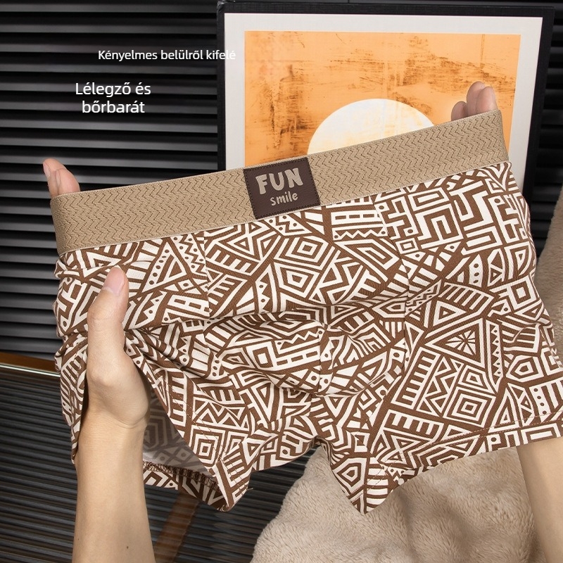 Férfi pamut alsónemű, lélegző, antibakteriális és gyorsan száradó; középmagasságú derék, kötött anyag.