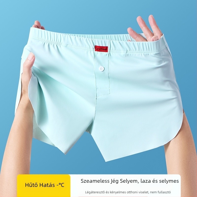 Férfi boxeralsó, légáteresztő nylonból (fő anyag 70–80%), ágyék részen viszkóz bélés (80–90%), középmagas derék, kötött anyag, lélegző