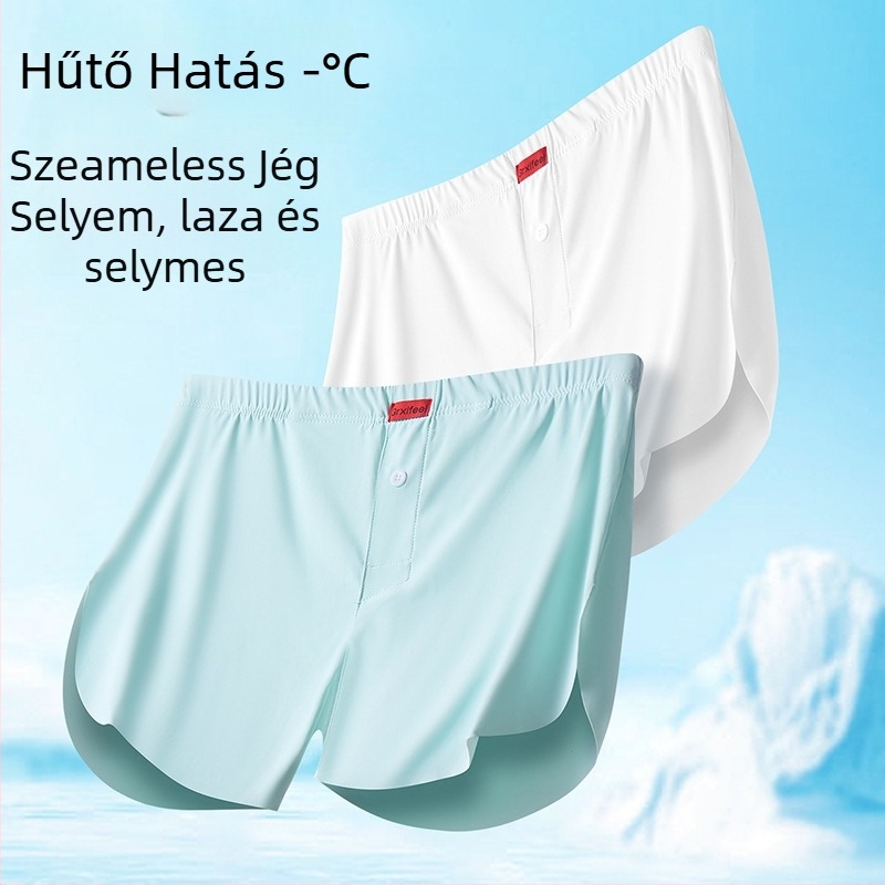 Férfi boxeralsó, légáteresztő nylonból (fő anyag 70–80%), ágyék részen viszkóz bélés (80–90%), középmagas derék, kötött anyag, lélegző