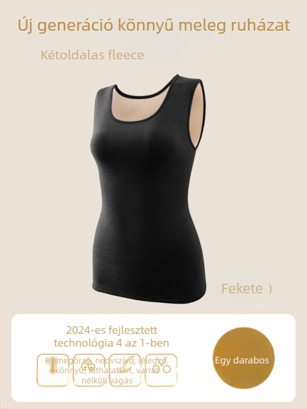 Női termikus mellény fleece-béléssel, kétszeres rétegű, kerek nyakú, poliészter alapréteg