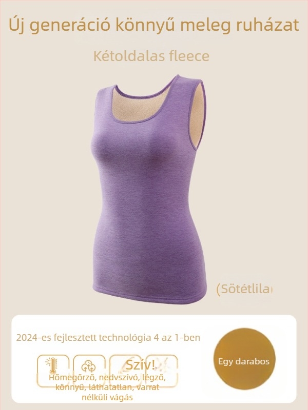 Női termikus mellény fleece-béléssel, kétszeres rétegű, kerek nyakú, poliészter alapréteg