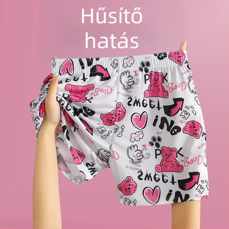 Férfiaknak készült ice silk anyagú varrat nélküli boxer rövidnadrág, lazán szabott, plusz méret, lélegző otthoni viselet