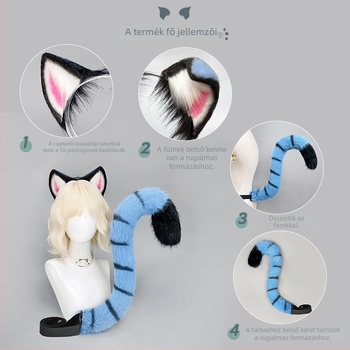 Plüss Tigru fülek és farok cosplay fejfedő készlet felnőtteknek – Készleten, őszi 2025 kiadás