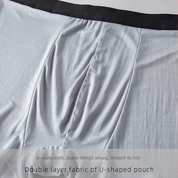 Férfi selyem boxer rövidnadrág U-alakú tasakkal, 100% Mulberry selyem, kettős rétegű lélegző kötött anyag, középmagas derék