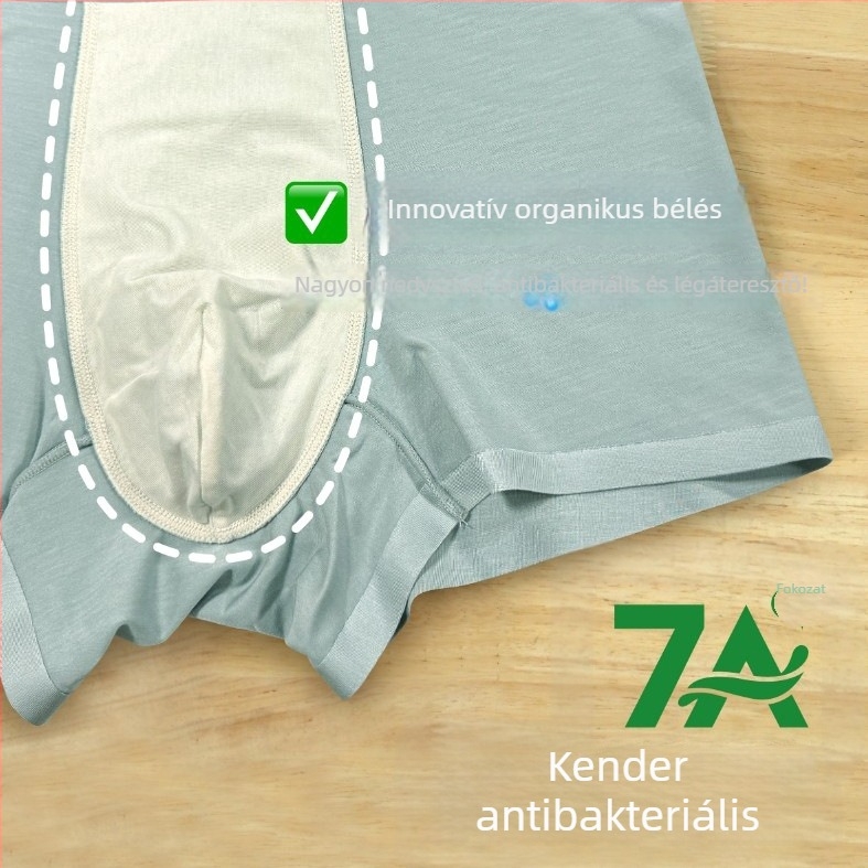 Dobozos férfi boxeralsó, lélegző természetes modal-kender anyagból, antibakteriális, sportos alsó