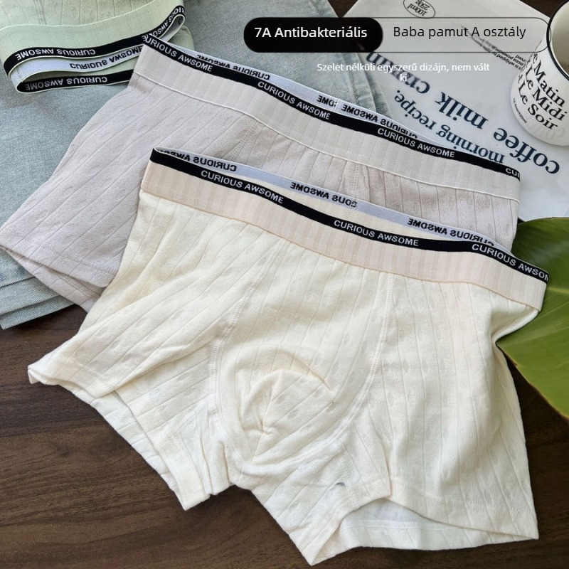 Férfi pamut boxer rövidnadrág középmagas derekú, légáteresztő, antibakteriális, Jacquard szövésű