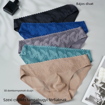 Férfi csipkés varrat nélküli alsónemű, 3D formázott zsebbel, alacsony derekú