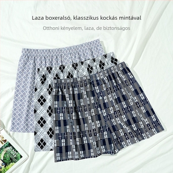 Laza férfi kockás pizsamanadrág, légáteresztő, otthoni viselethez, középmagas derekú, nagy méret