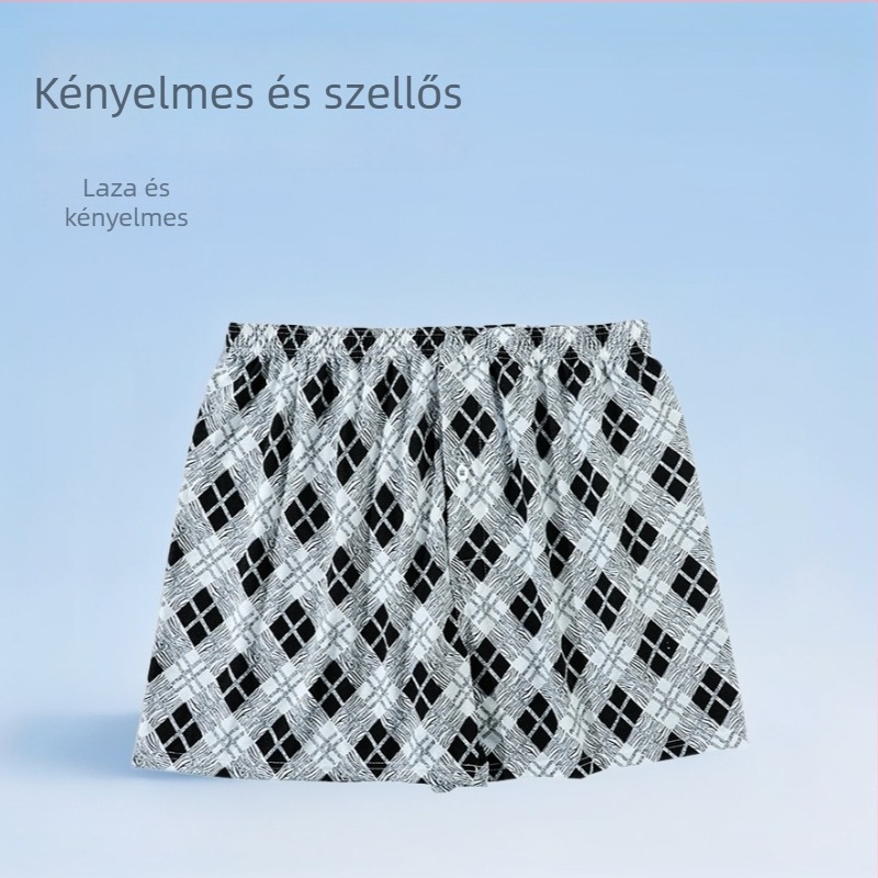 Laza férfi kockás pizsamanadrág, légáteresztő, otthoni viselethez, középmagas derekú, nagy méret