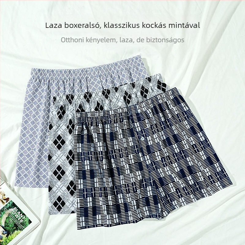 Laza férfi kockás pizsamanadrág, légáteresztő, otthoni viselethez, középmagas derekú, nagy méret