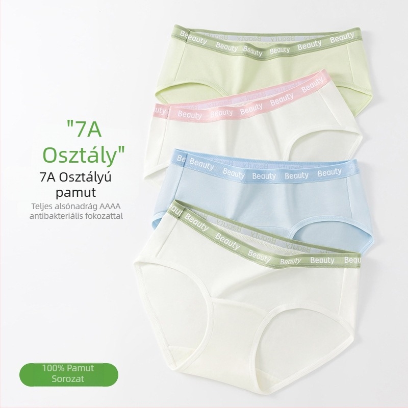 7A kategóriás női pamut alsónemű, 100% pamut, antibakteriális, pamut bélés, betűs mintázat, középmagas derekú, plusz méret