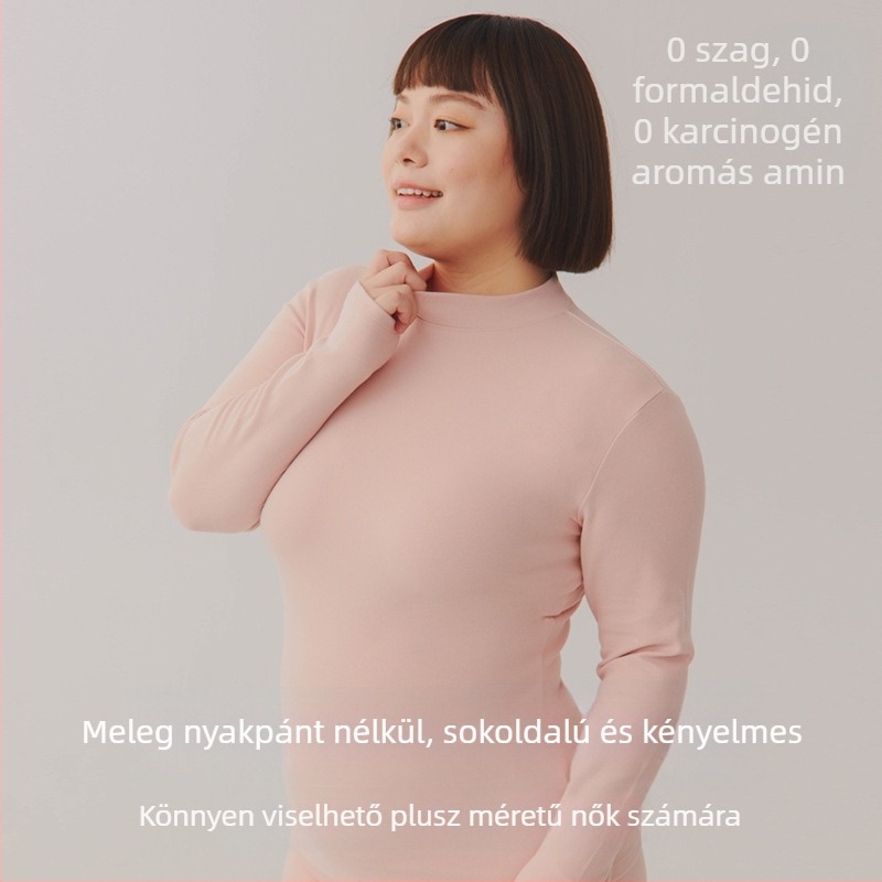 Női pamut alapréteg felső fleece-béléssel, vastag, antibakteriális, meleg, közepes nyakú, hosszú ujjú, 7A pamut