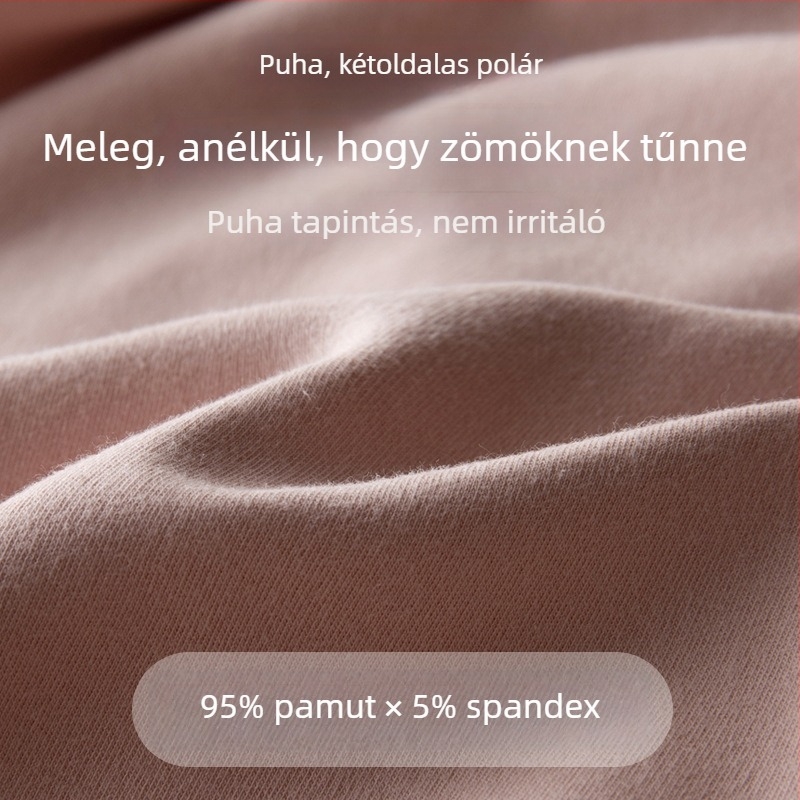 Női pamut alapréteg felső fleece-béléssel, vastag, antibakteriális, meleg, közepes nyakú, hosszú ujjú, 7A pamut