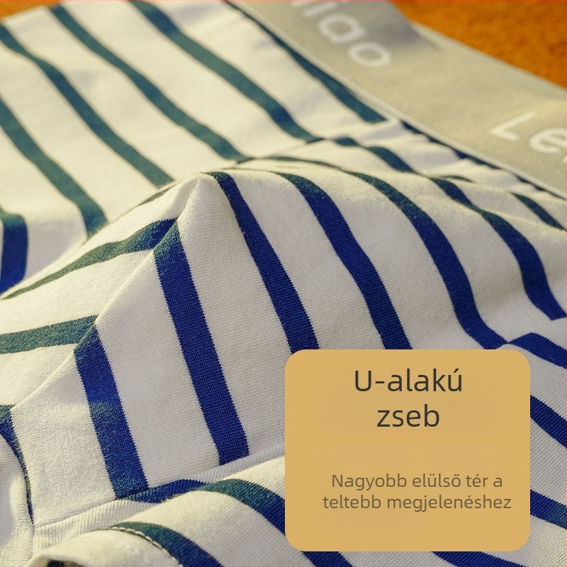 Férfi csíkos pamut boksernadrág – középmagas derék, 100% pamut, kötött anyag, nyári viselet