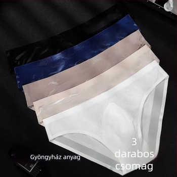 Férfi varrat nélküli brief, 3D kontúr, gyöngyházfényű Ice Silk anyag, ultra vékony átlátszó anyag