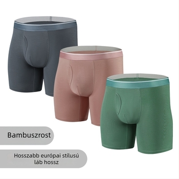 Férfi bambusz rostból készült hosszú lábú alsónemű, légáteresztő, kötött, középmagas derék, egyszínű minta