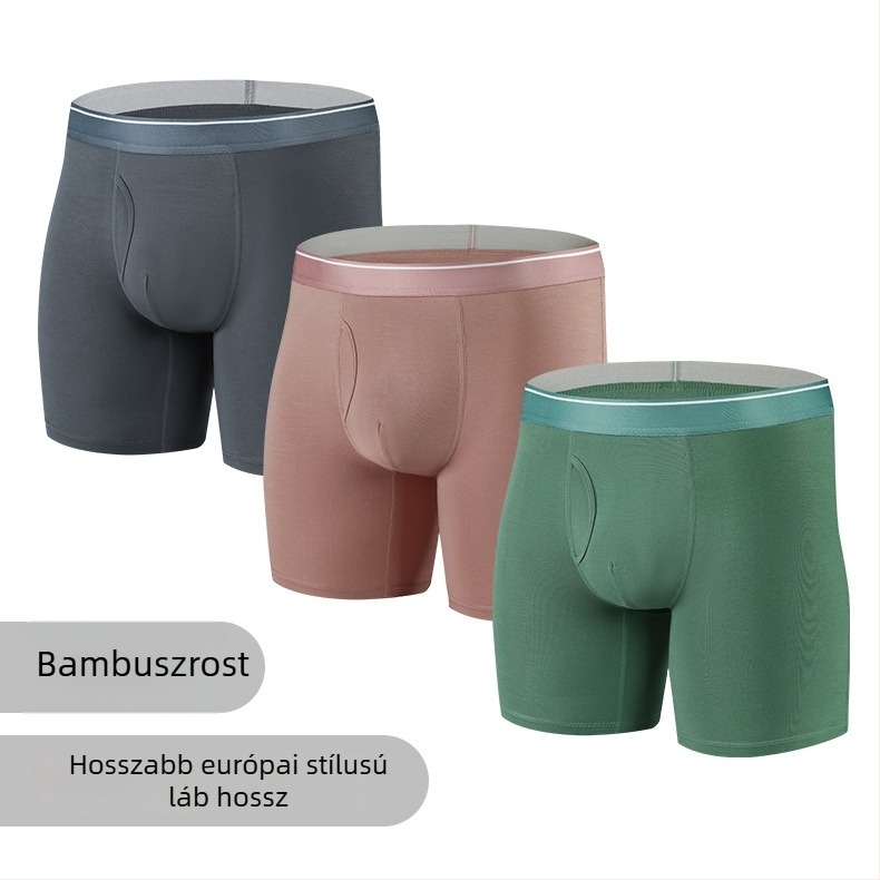 Férfi bambusz rostból készült hosszú lábú alsónemű, légáteresztő, kötött, középmagas derék, egyszínű minta